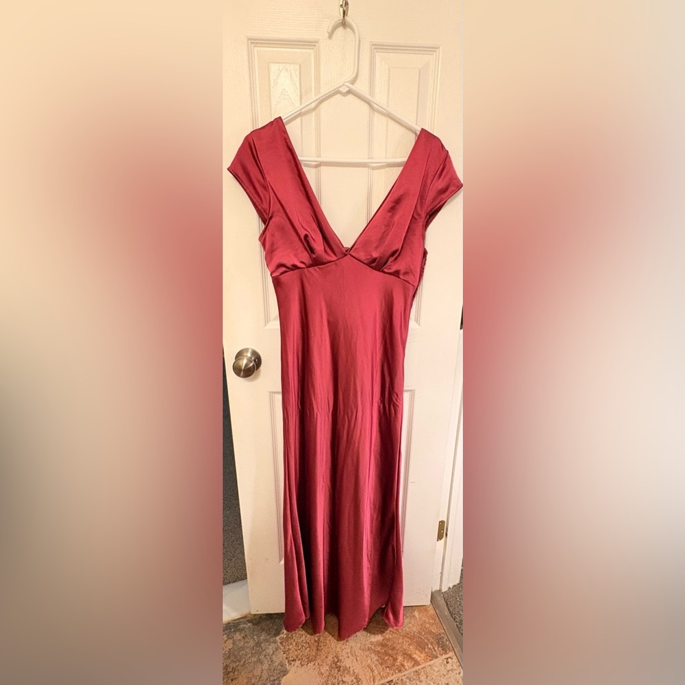 Satin V-Neck Maxi Dress in Berry Pink